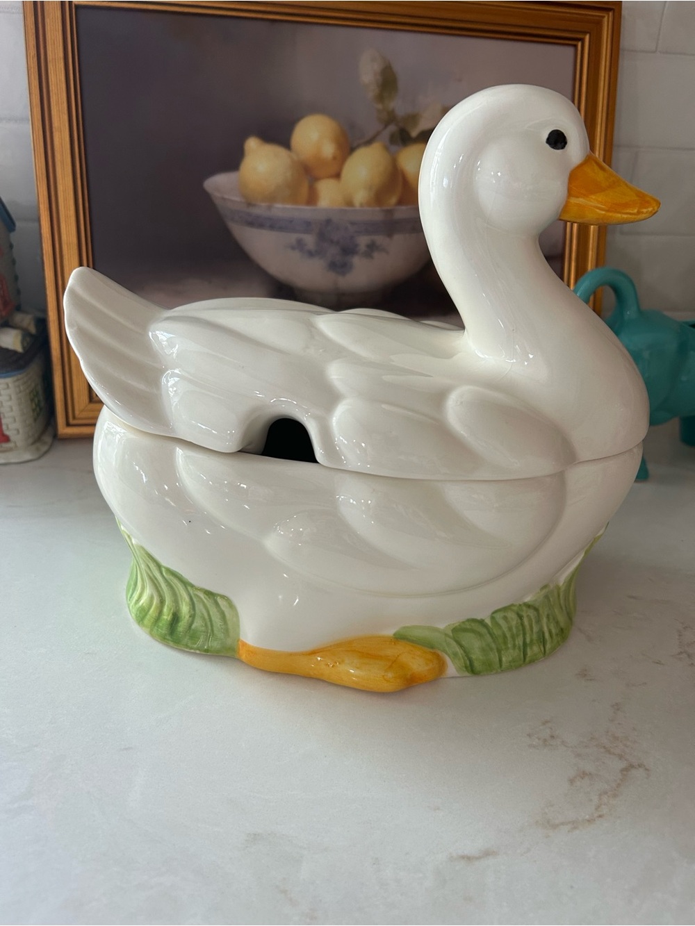 White Duck Ceramic Lidded Serving Bowl Tureen Made in Brazil